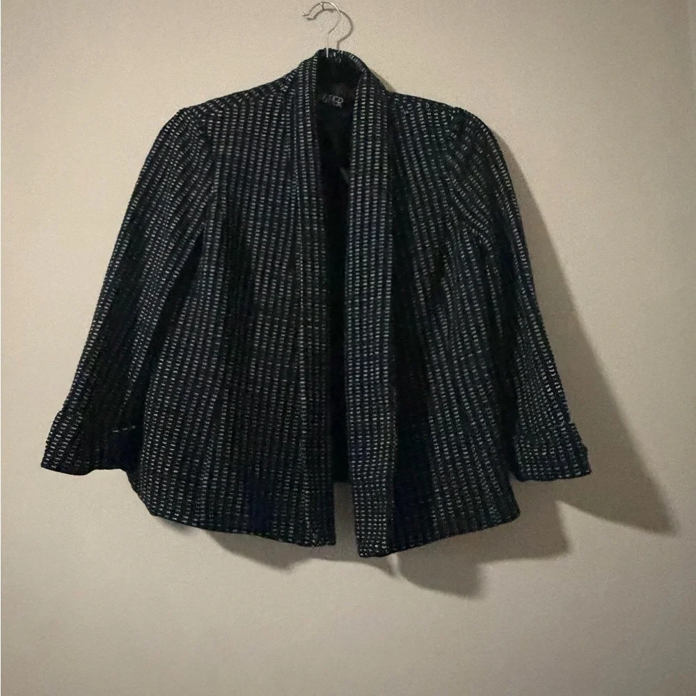 Kasper Women’s Black Striped Open-Front Jacket